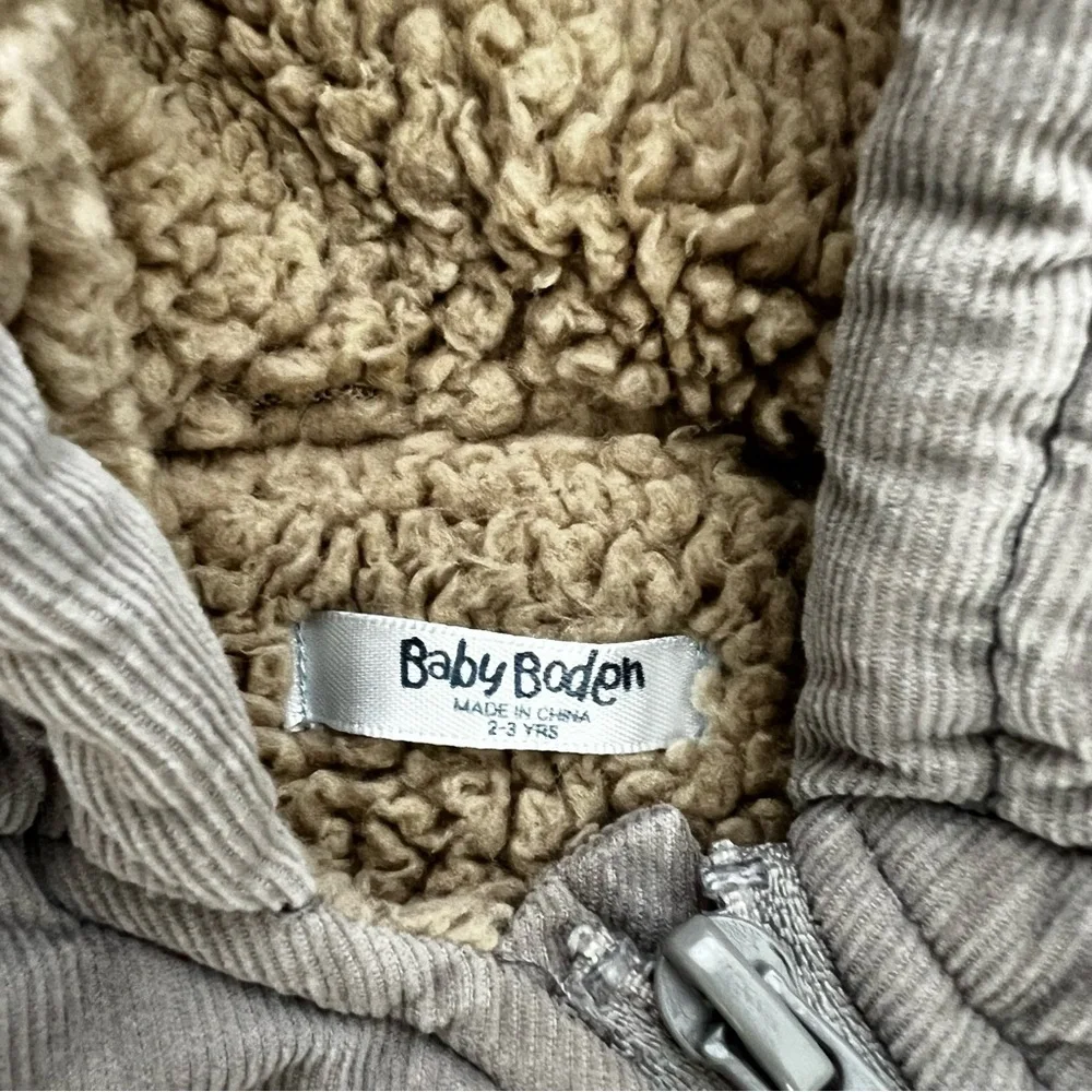 BABY BODEN Gray Corduroy and Sherpa Hooded Coat Jacket Size 2 to 3 Years